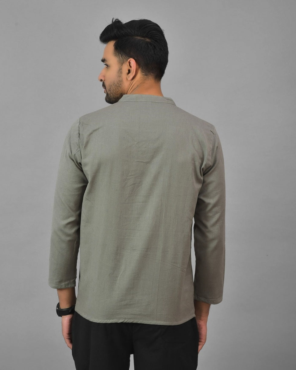 Men Cotton Solid Co-ord Set Gray and Black-25781