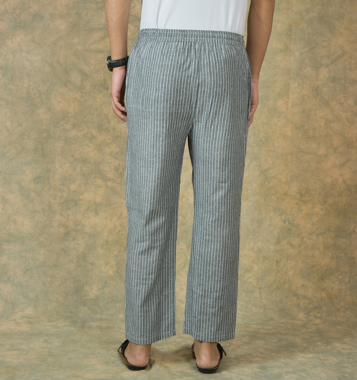 Gray White Stripe Cotton Handloom Men Pant