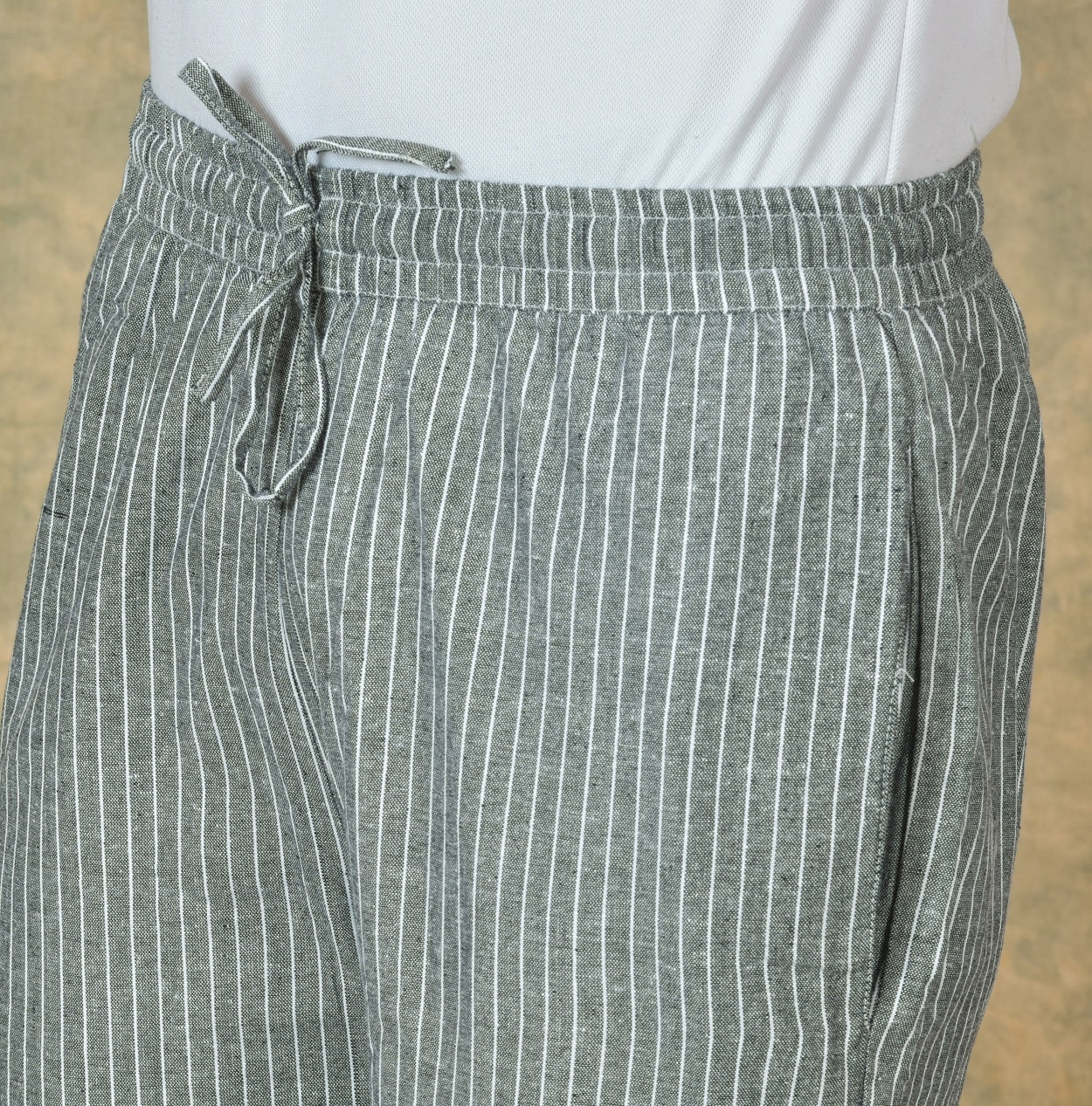 Gray White Stripe Cotton Handloom Men Pant