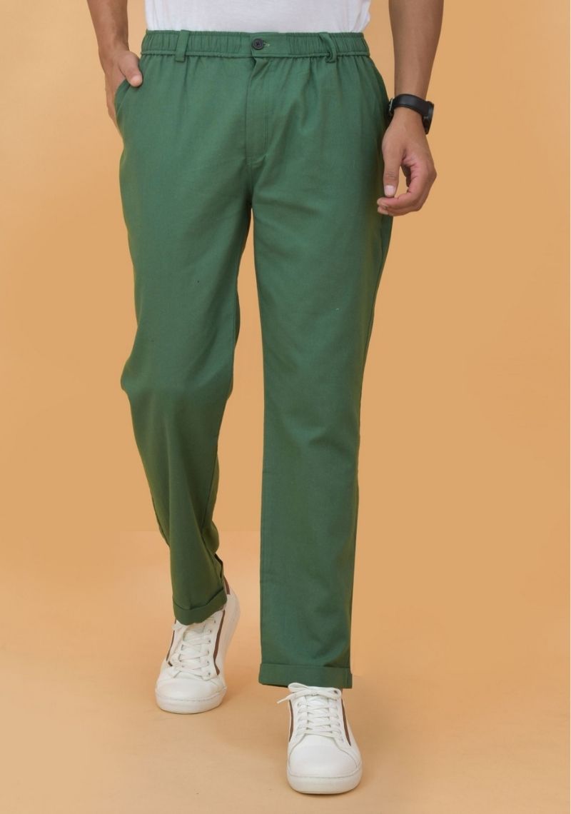 Green Cotton Regular Trouser