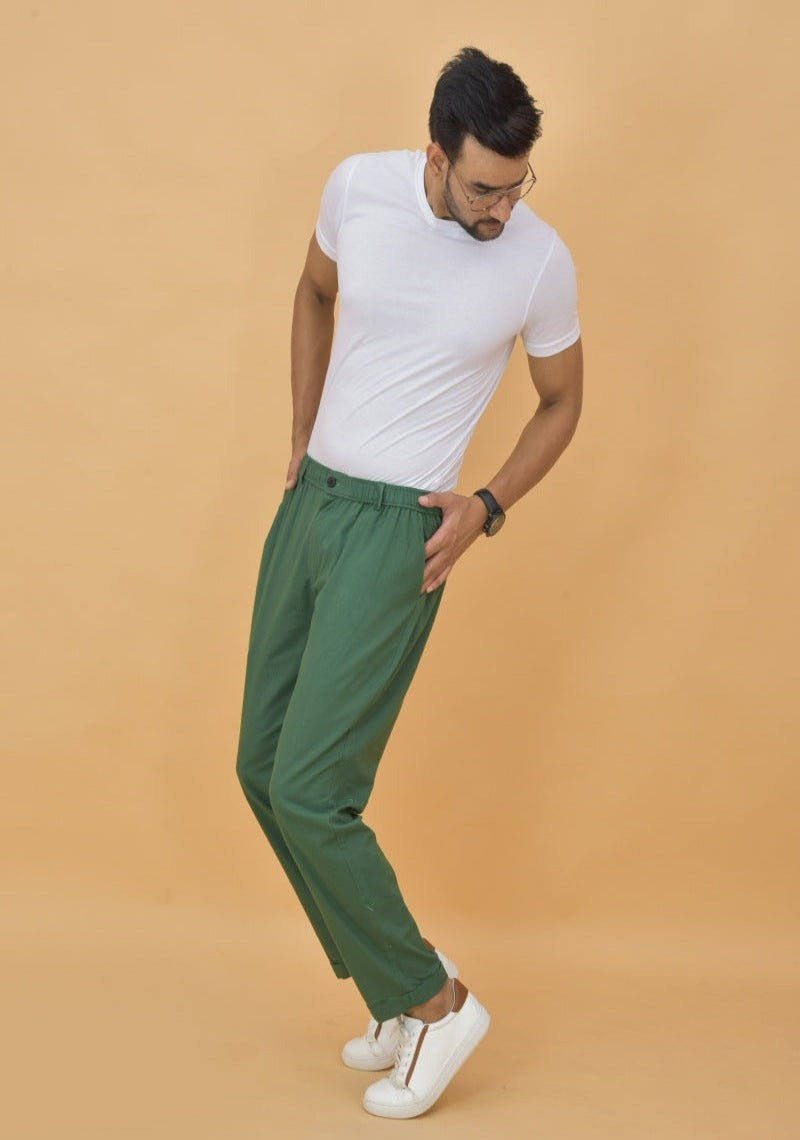Green Cotton Regular Trouser