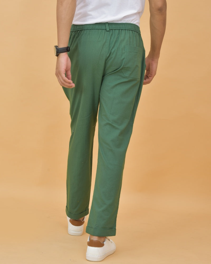 Green Cotton Regular Trouser
