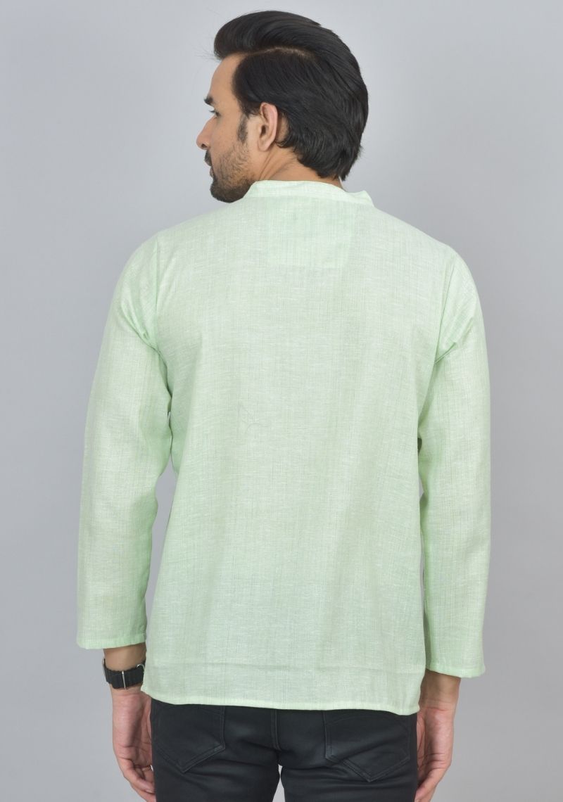 Combo of 2 Men Cotton Self Design Short Kurta Green and Pink