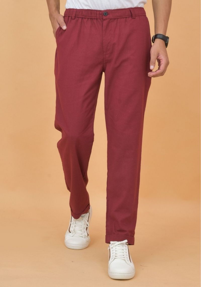 Maroon Cotton Regular Trouser