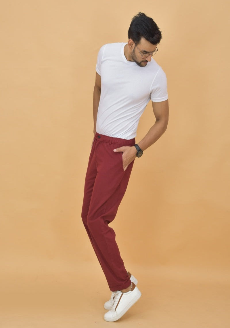 Maroon Cotton Regular Trouser