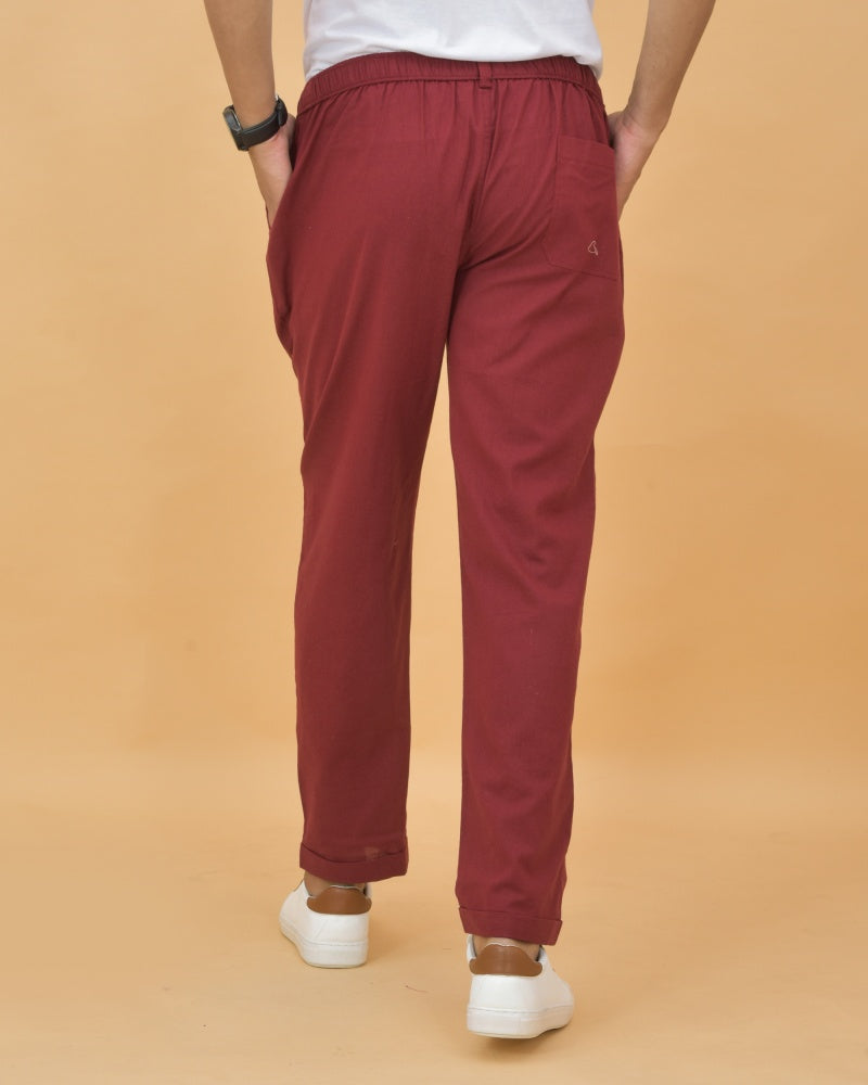 Maroon Cotton Regular Trouser
