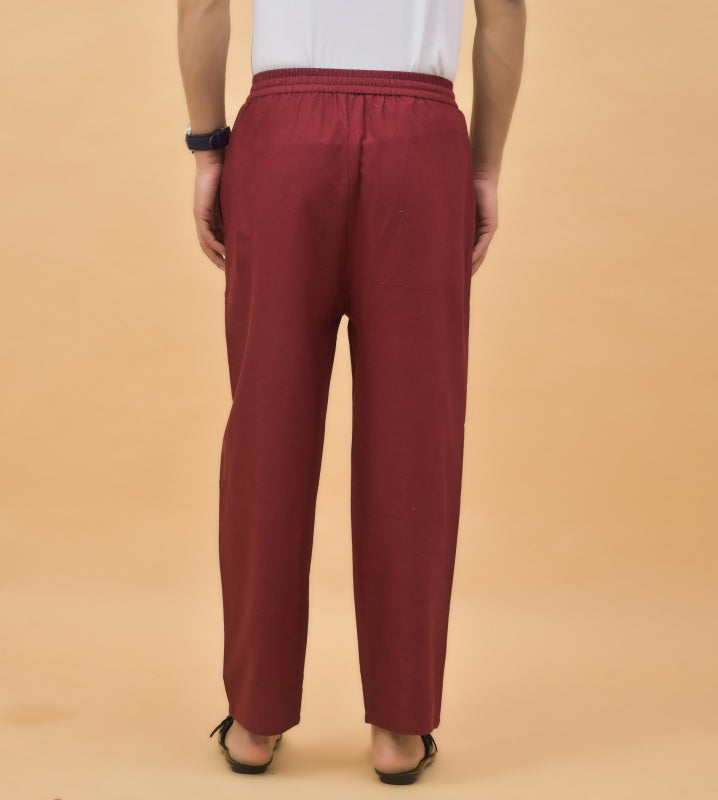 Maroon Solid Cotton Handloom Men Pant