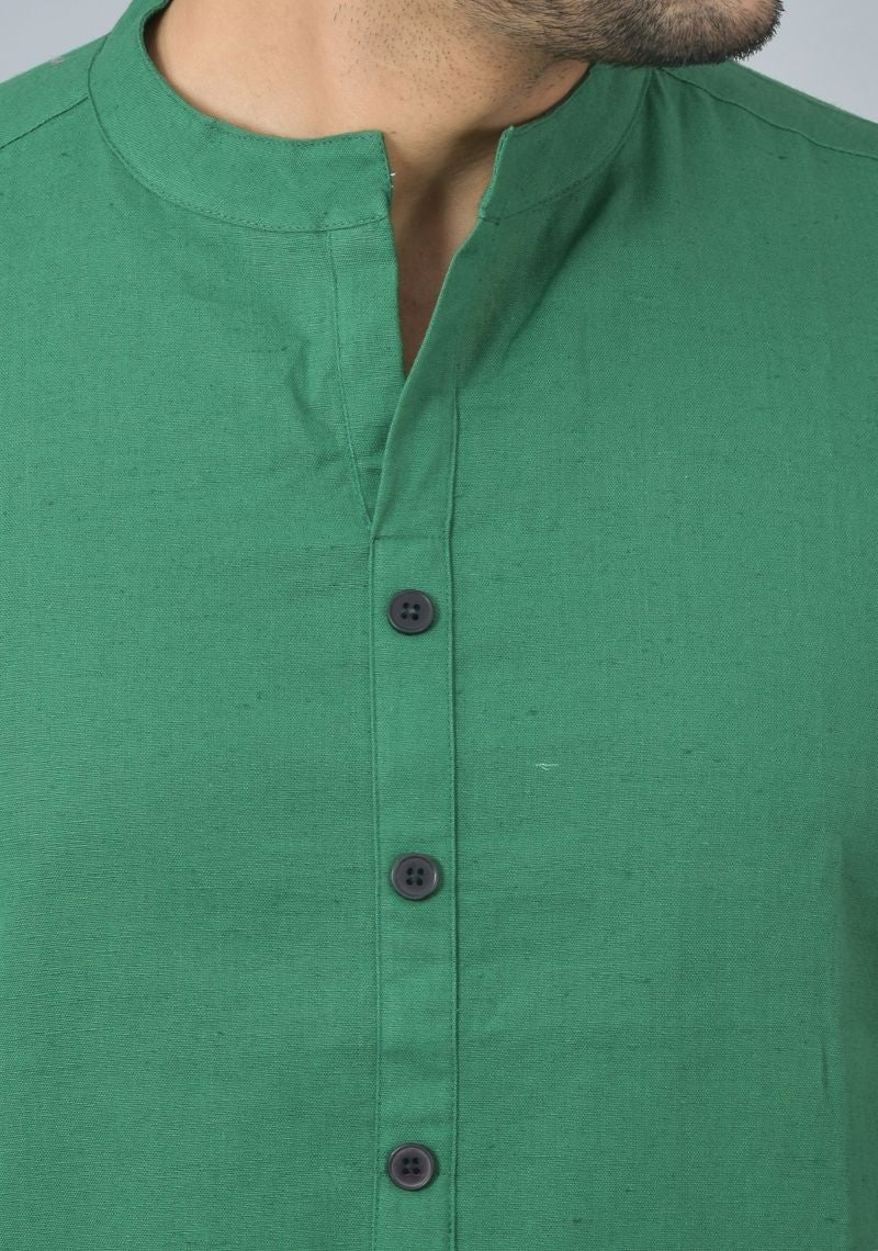 MEN COTTON SOLID CO-ORD SET BOTTLE GREEN-25727