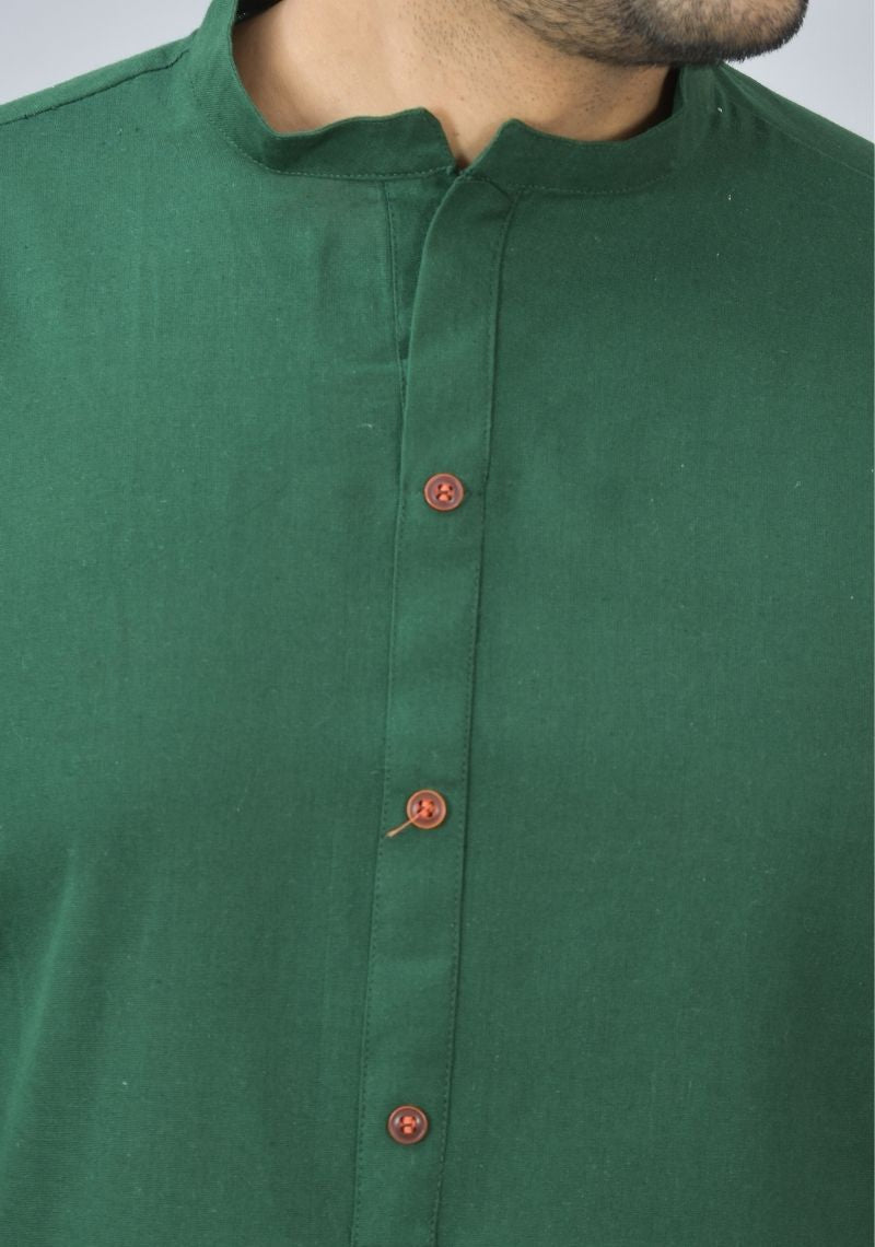 MEN COTTON SOLID CO-ORD SET BOTTLE GREEN-46670