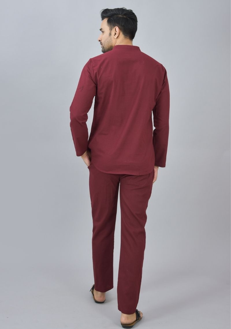 MEN COTTON SOLID CO-ORD SET WINE-25666
