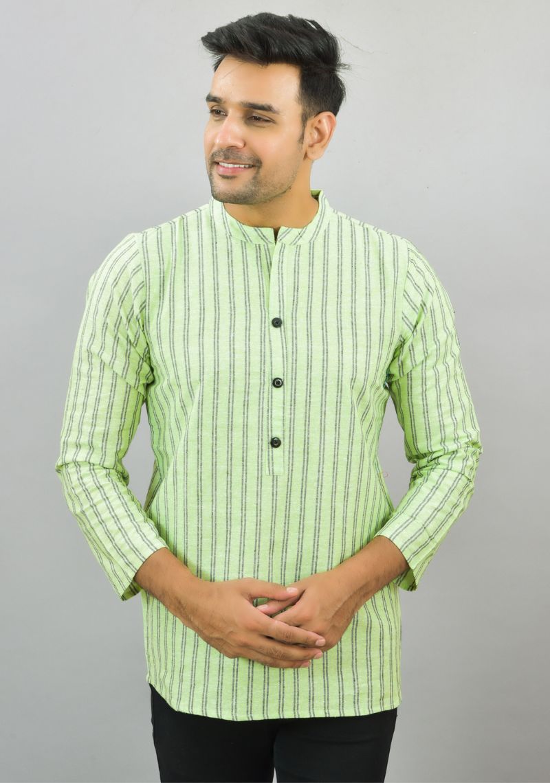 MINT GREEN BLACK STRIPE COTTON HANDLOOM CORD SET-25690