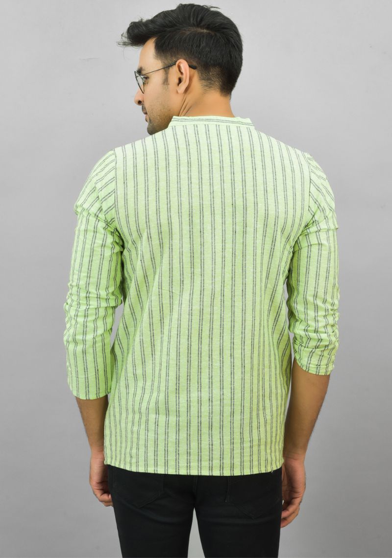 MINT GREEN BLACK STRIPE COTTON HANDLOOM CORD SET-25690