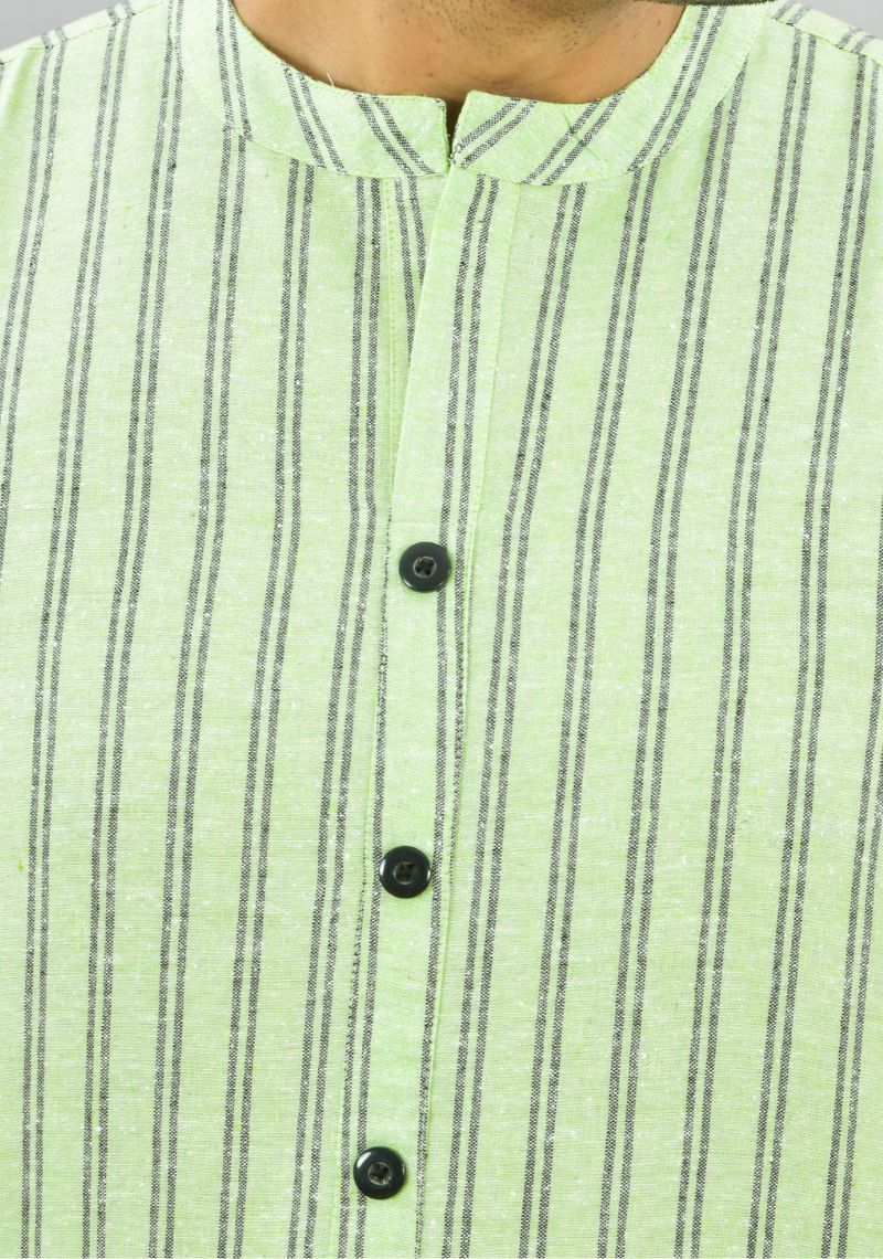 MINT GREEN BLACK STRIPE COTTON HANDLOOM CORD SET-25690