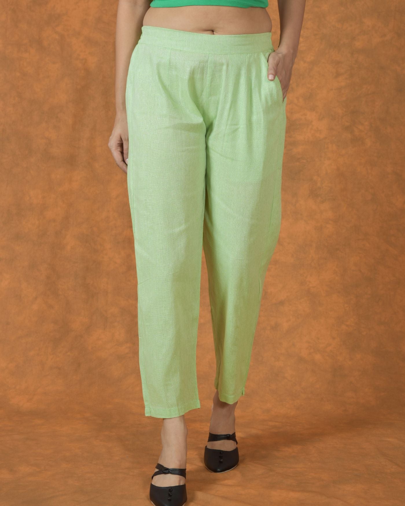 Mint Green Solid Cotton Trouser Pant