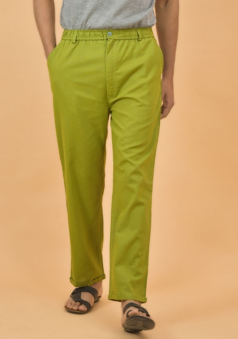 Moss Green Cotton Regular Trouser