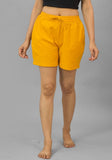 Mustard Yellow Solid Cotton Flax Shorts-10400