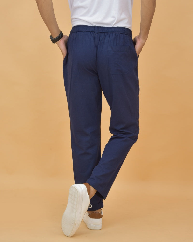 Navy Blue Cotton Regular Trouser