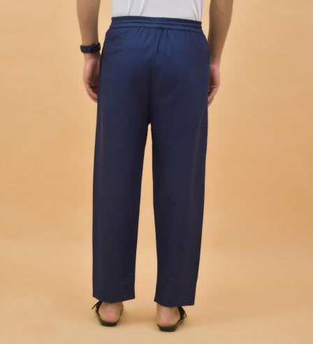 Navy Blue Solid Cotton Handloom Men Pant