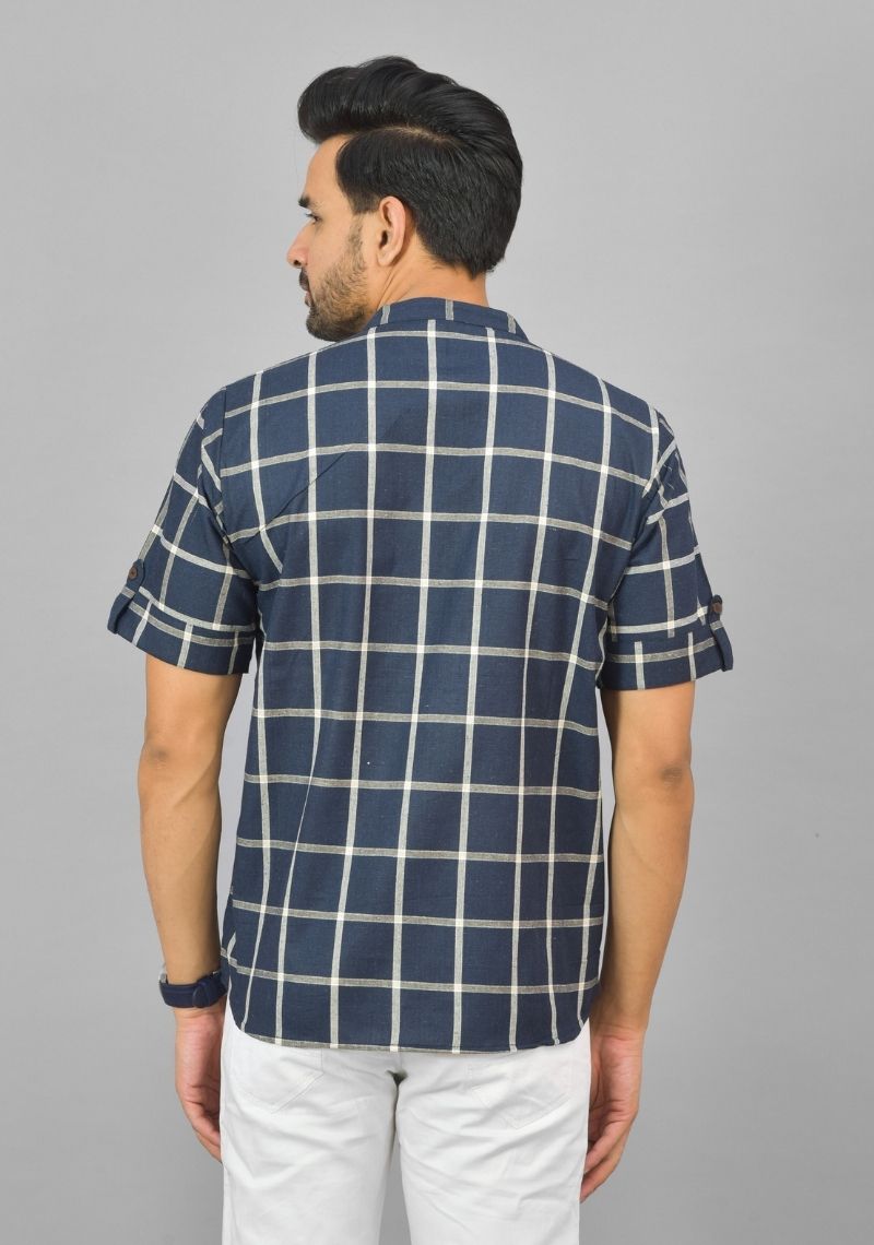 NAVY BLUE WHITE CHECKS COTTON HANDLOOM CORD SET-25293