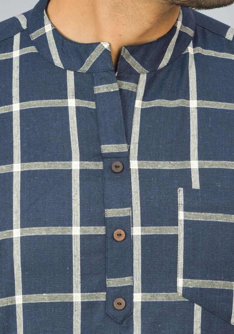 NAVY BLUE WHITE CHECKS COTTON HANDLOOM CORD SET-25293