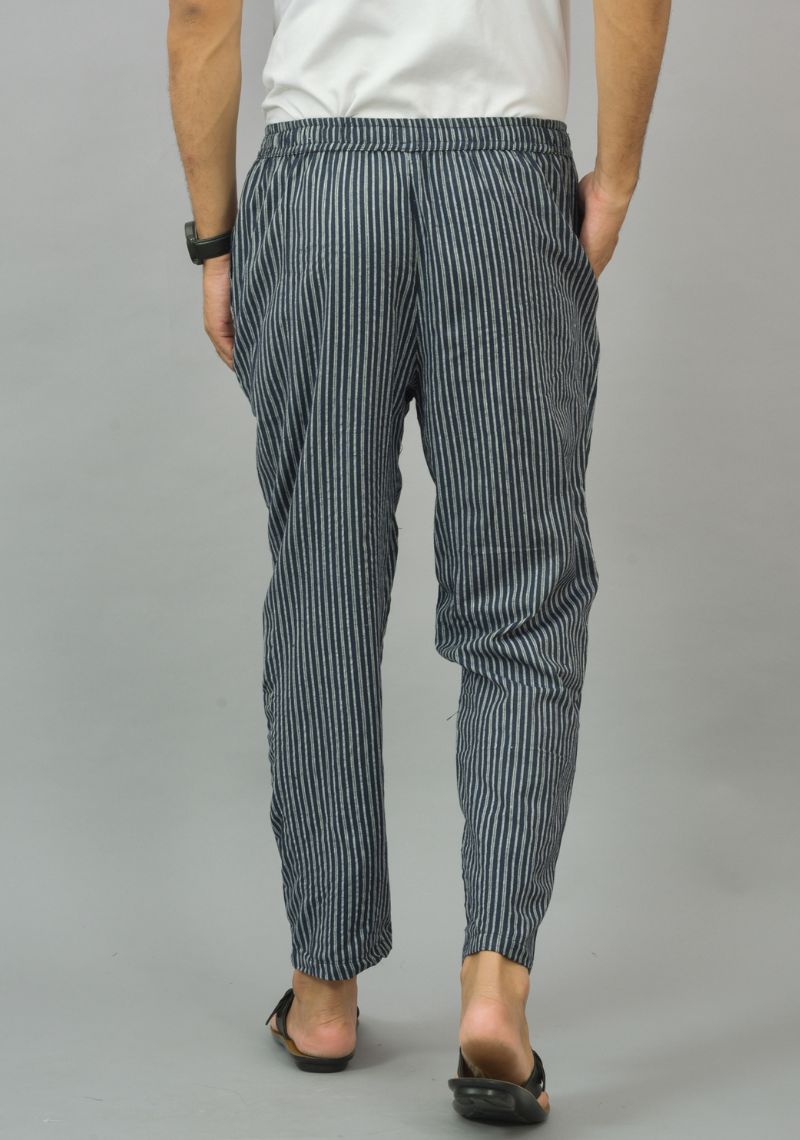 Navy Blue White Stripe Cotton Handloom Men Pant