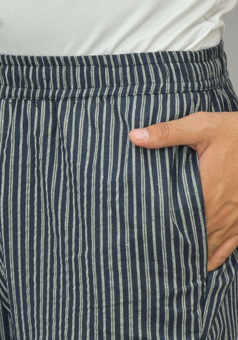 Navy Blue White Stripe Cotton Handloom Men Pant