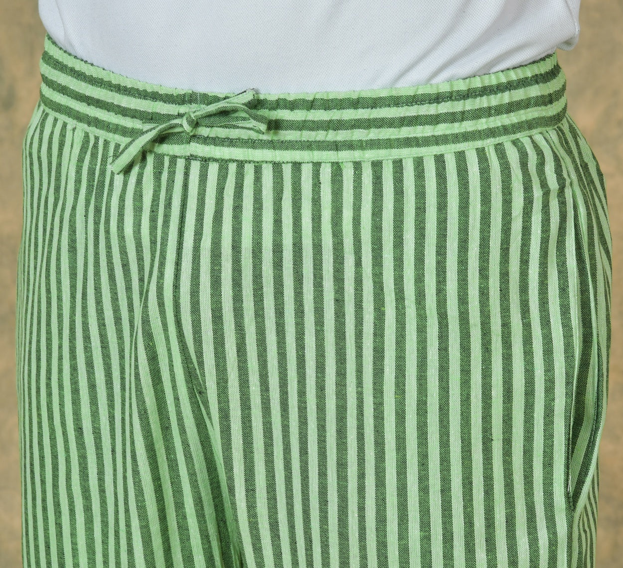 Olive Green Green Stripe Cotton Handloom Men Pant