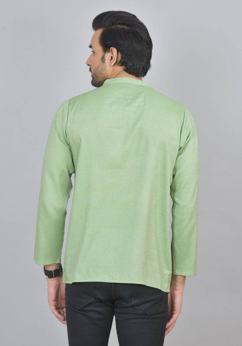 Combo of 2 Men Cotton Self Design Short Kurta Green and Pink