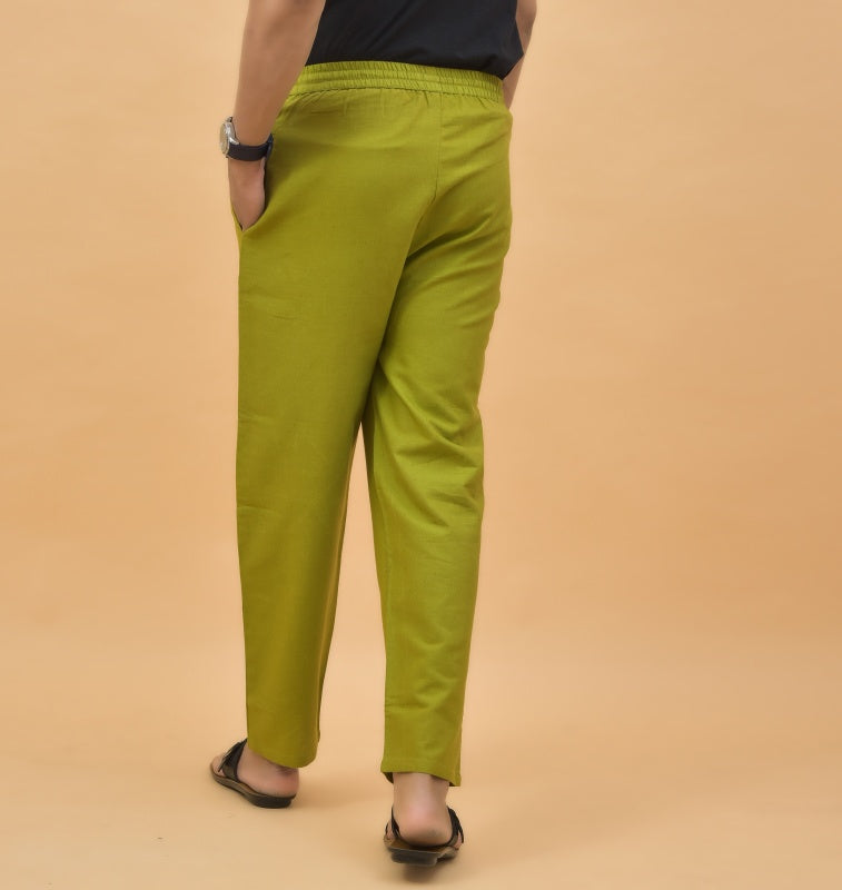 Olive Green Solid Cotton Handloom Men Pant