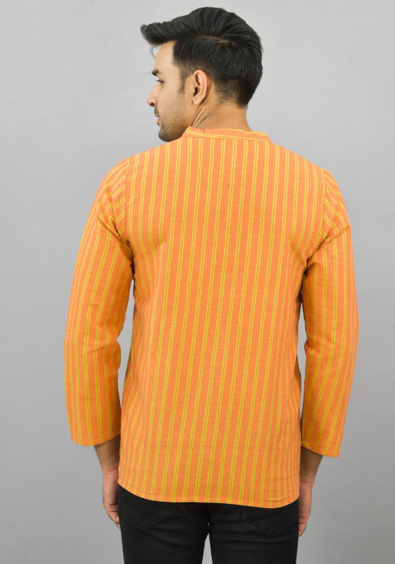 ORANGE YELLOW STRIPE COTTON HANDLOOM CORD SET-25689