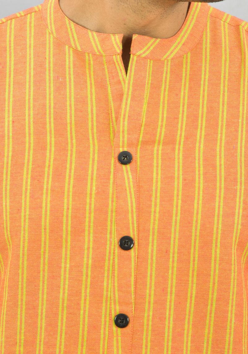 ORANGE YELLOW STRIPE COTTON HANDLOOM CORD SET-25689