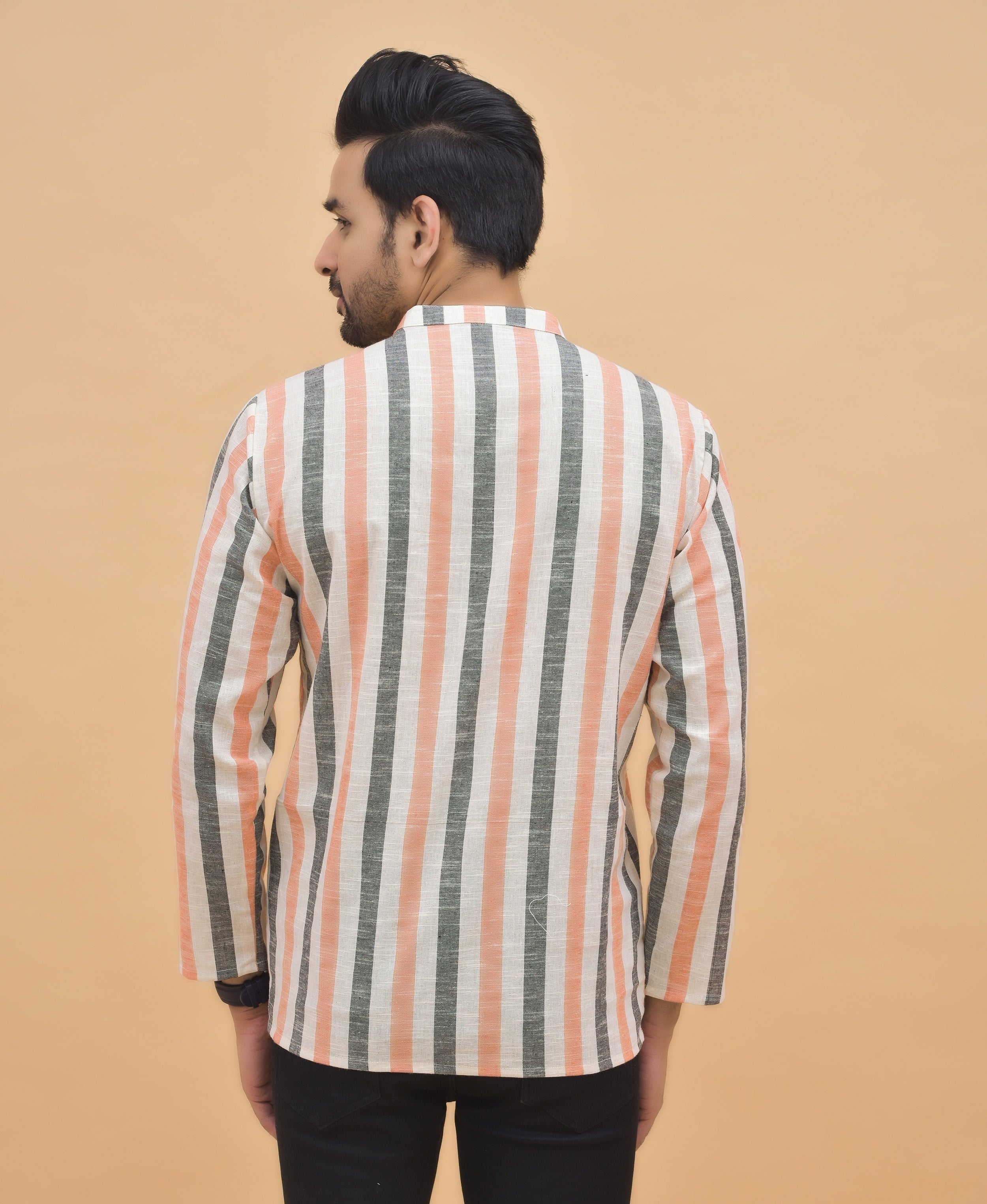 Combo of 3 Men Kurtas Stripe Cotton Handloom Green Pink and Peach-25159