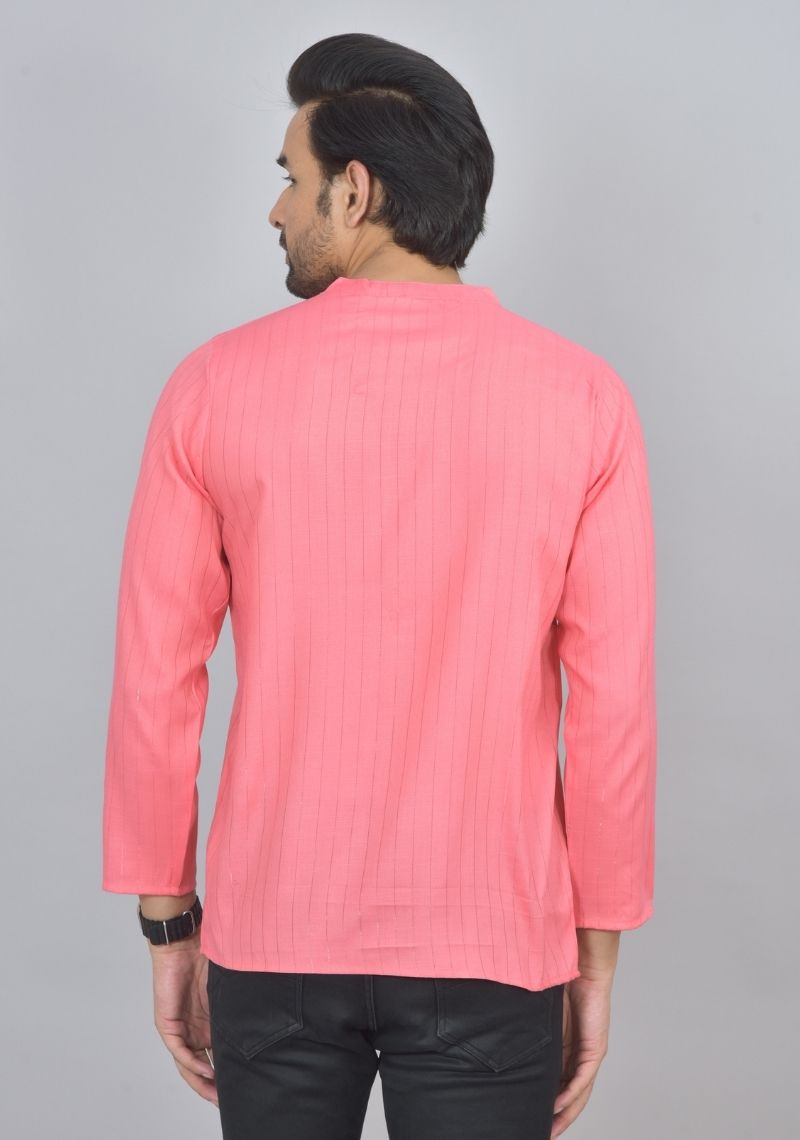 Combo of 2 Men Cotton Self Design Short Kurta Peach and Green