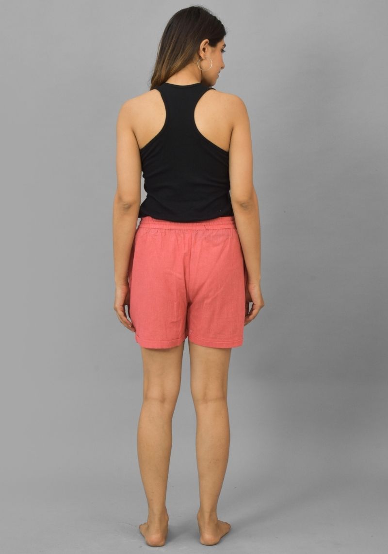 Peach Solid Cotton Shorts