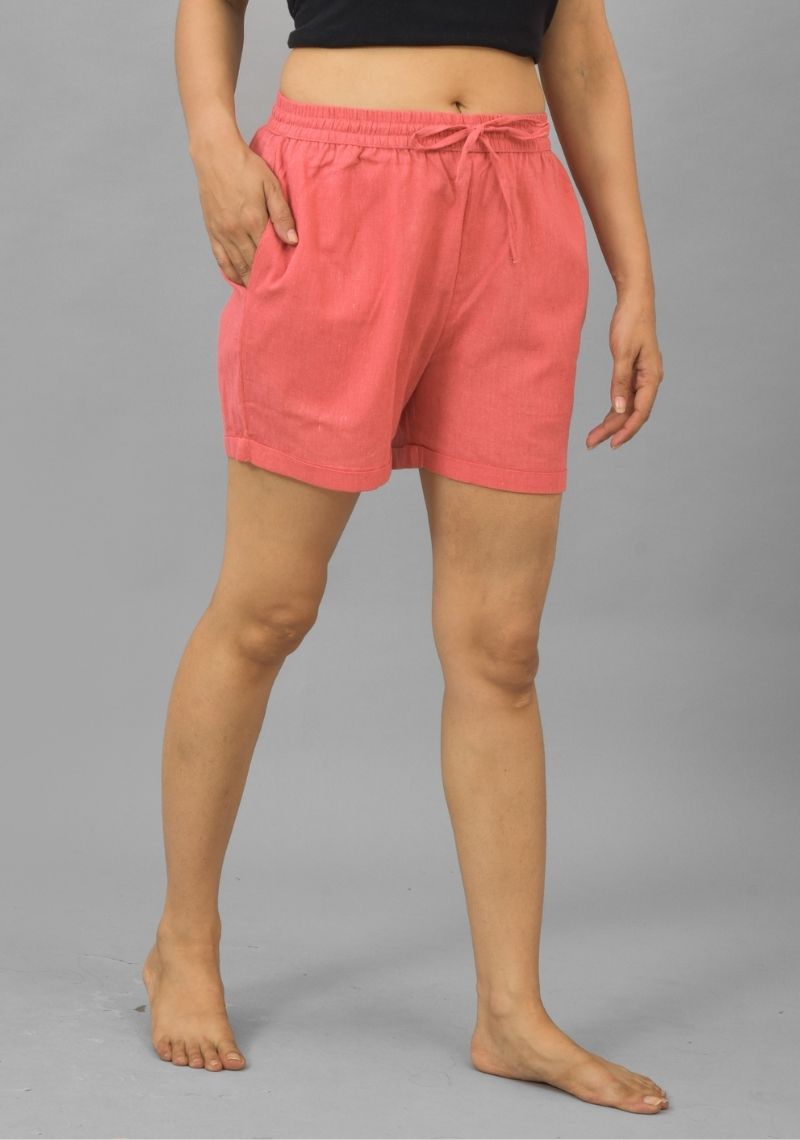 Peach Solid Cotton Shorts