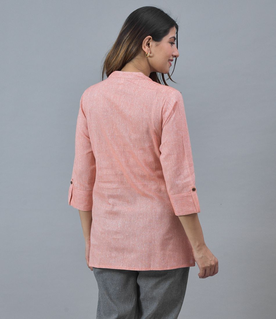 Peach Solid Cotton Stripe Women Top-10286