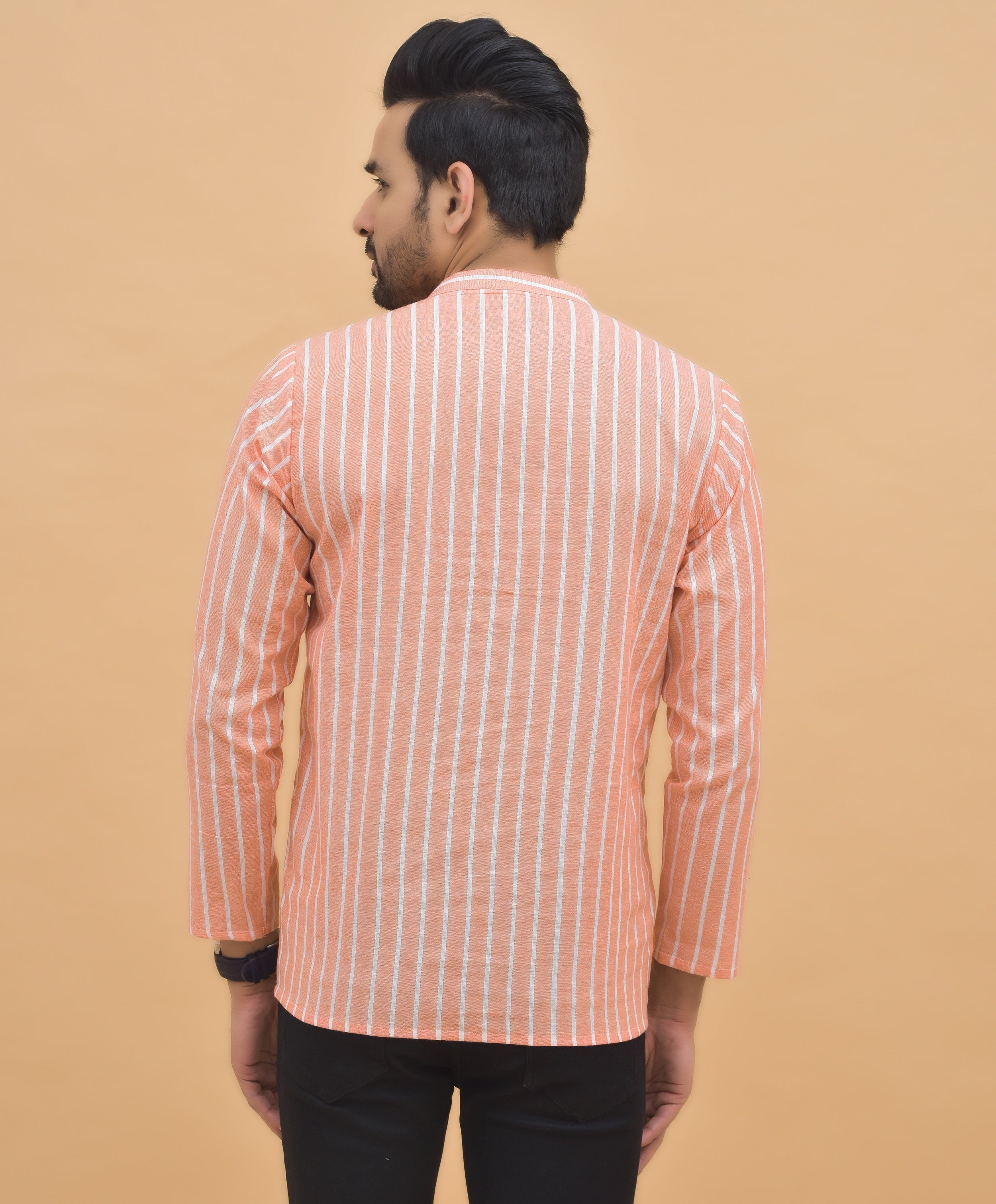 Combo of 3 Men Kurtas Stripe Cotton Handloom White Peach and Peach-25130