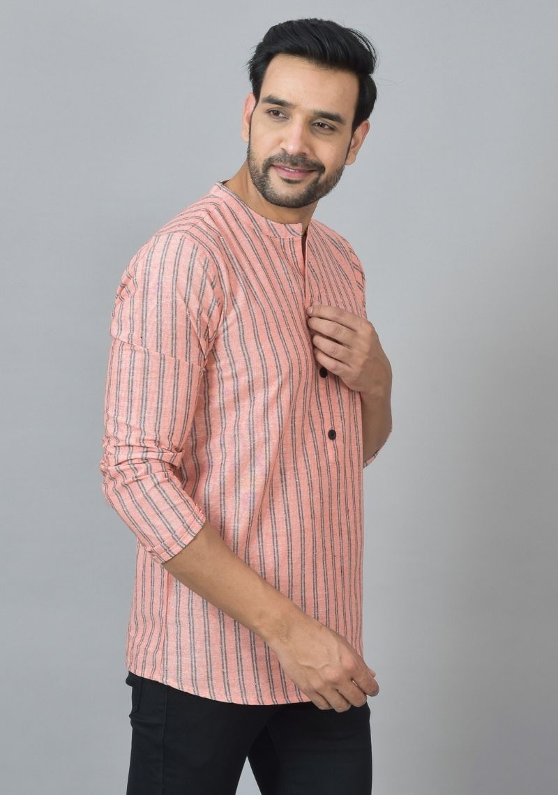 PINK BLACK STRIPE COTTON HANDLOOM CORD SET-25724