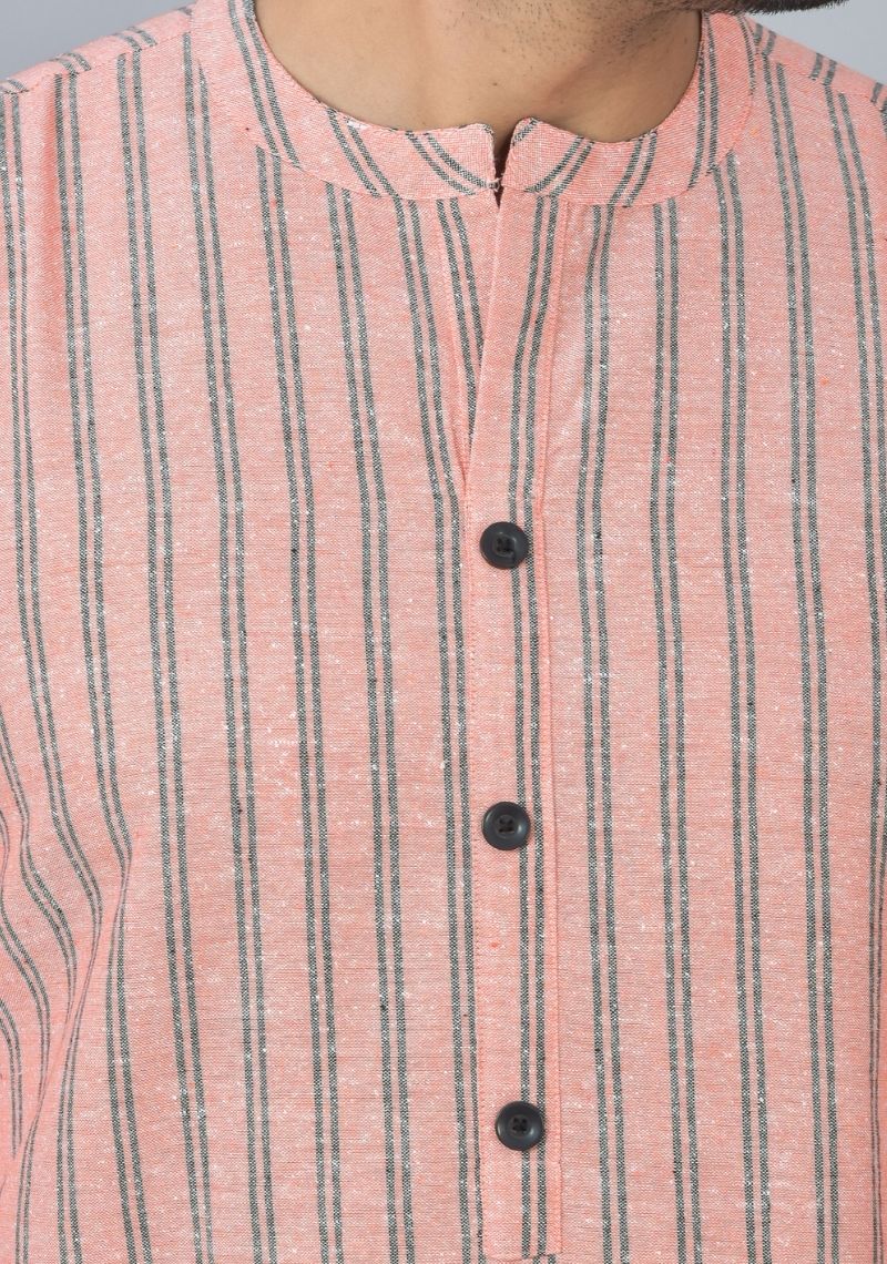 PINK BLACK STRIPE COTTON HANDLOOM CORD SET-25724