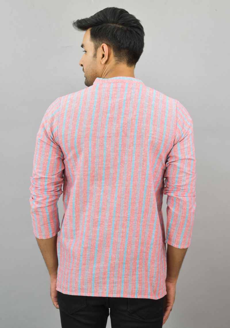 PINK CYAN STRIPE COTTON HANDLOOM CORD SET-25688