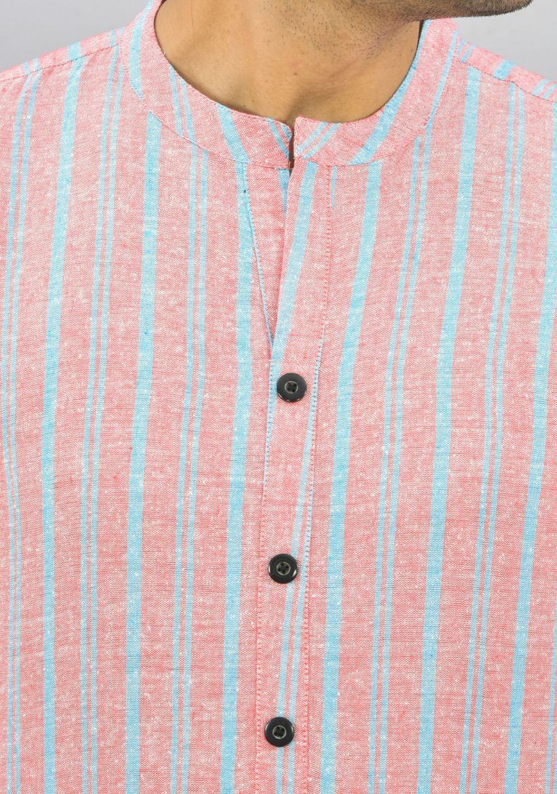 PINK CYAN STRIPE COTTON HANDLOOM CORD SET-25688