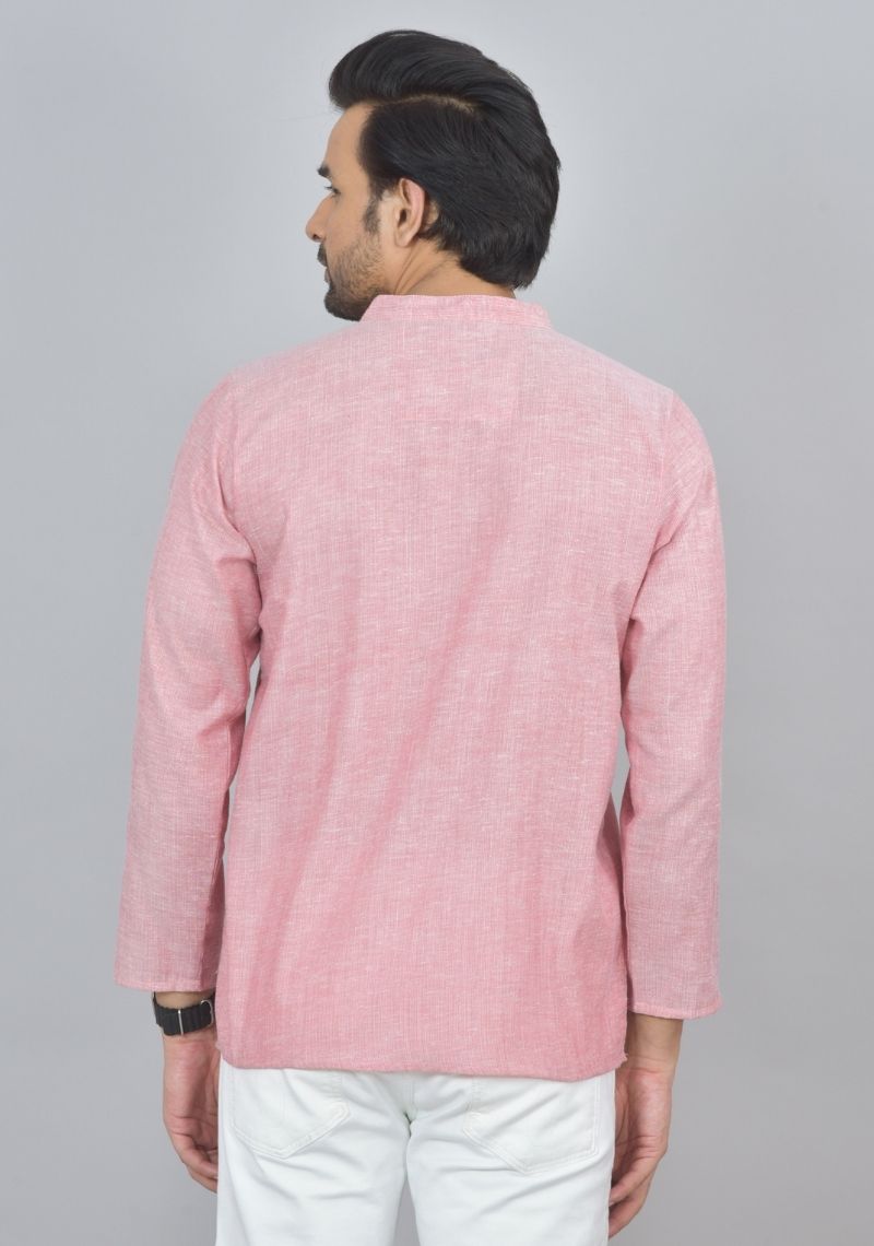 Combo of 2 Men Cotton Self Design Short Kurta Pink and Pink