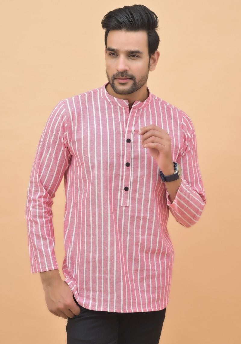 PINK WHITE STRIPE COTTON HANDLOOM CORD SET-25008