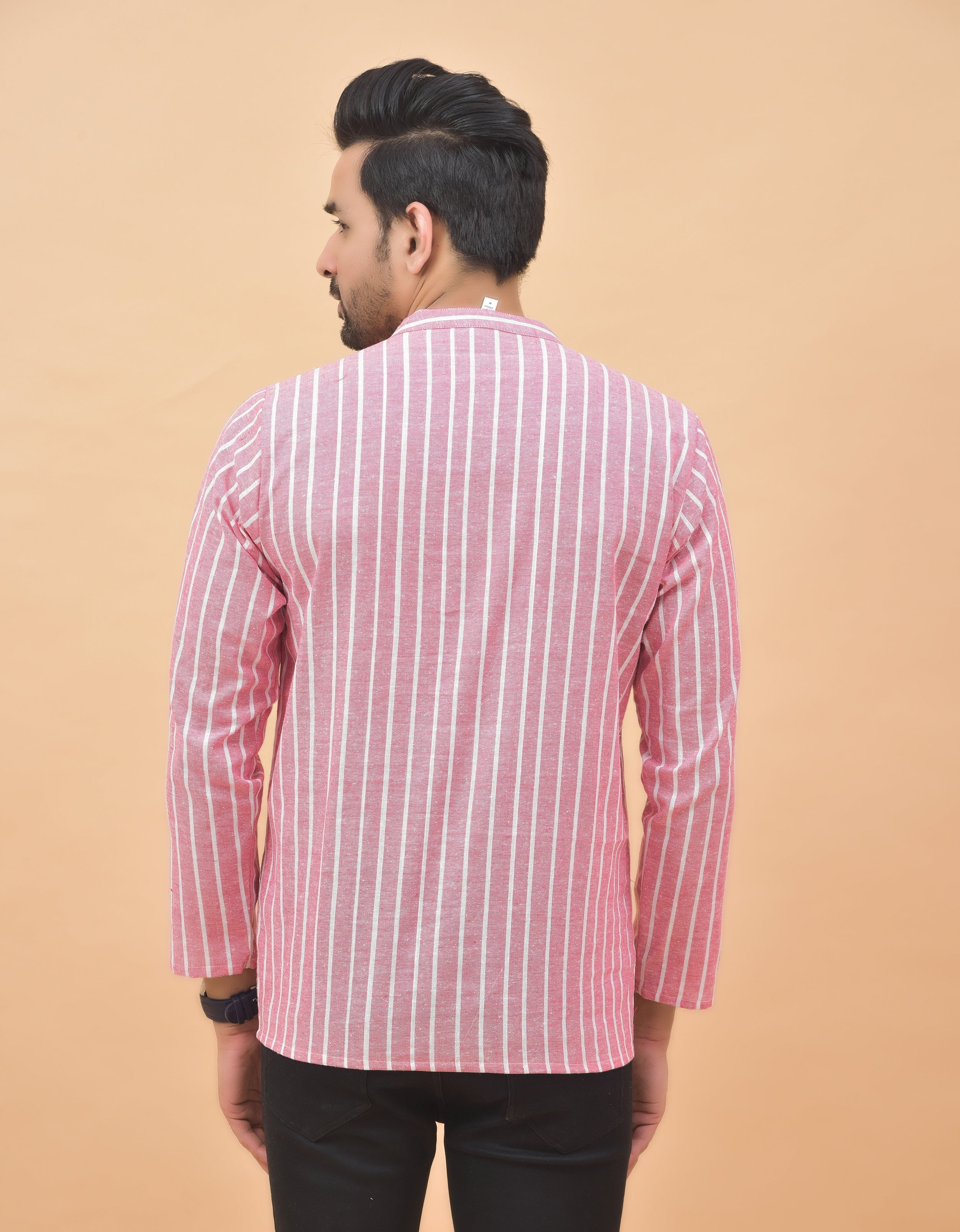 Combo of 3 Men Kurtas Stripe Cotton Handloom Pink Green and White-25219