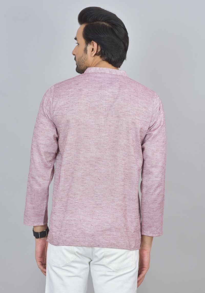 Combo of 2 Men Cotton Self Design Short Kurta Purple and Gray