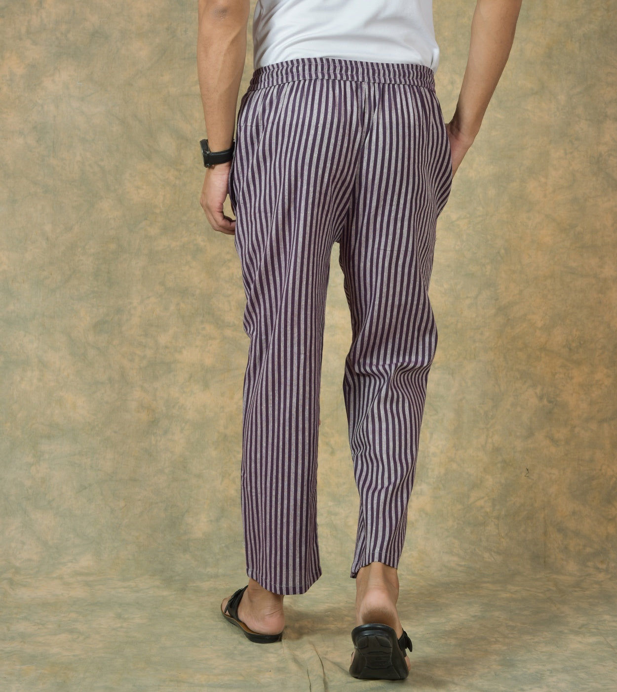 Purple White Stripe Cotton Handloom Men Pant