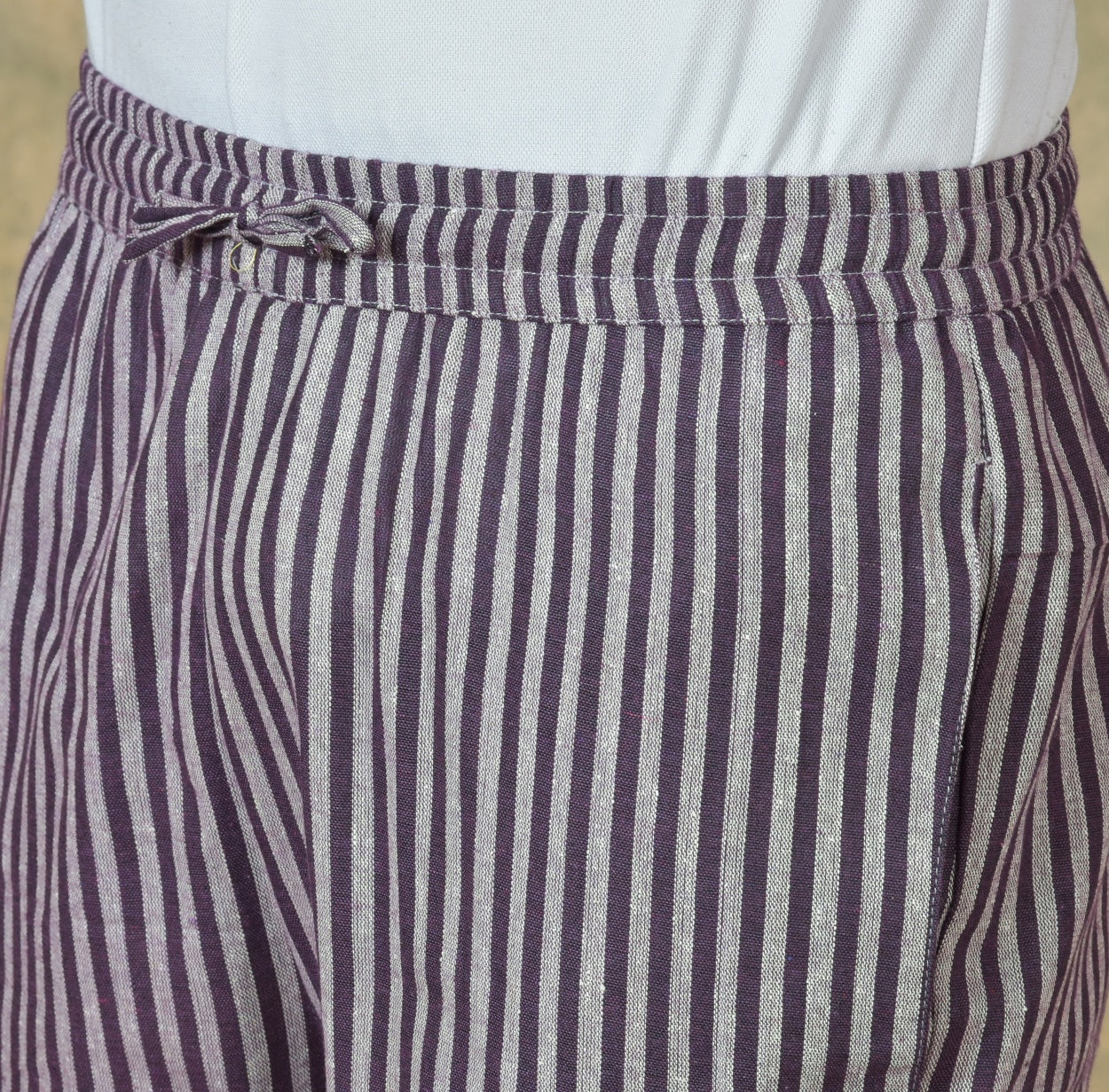 Purple White Stripe Cotton Handloom Men Pant