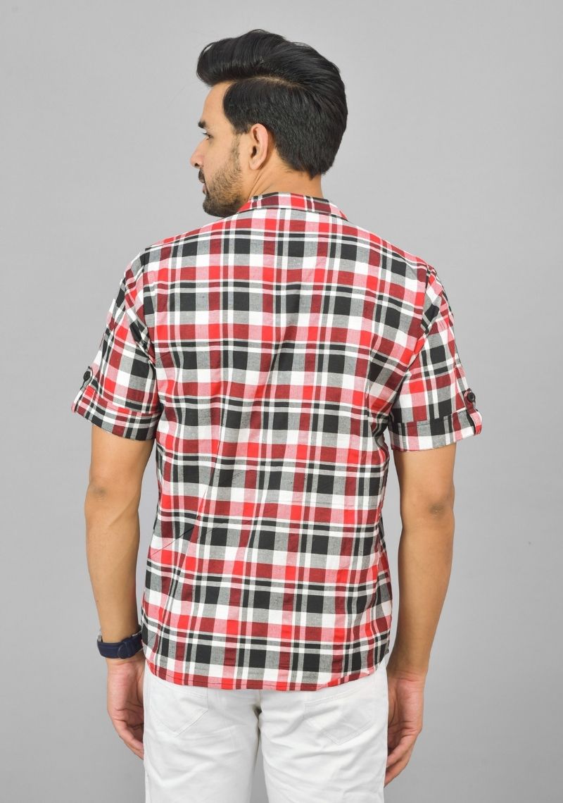 RED BLACK AND WHITE CHECKS COTTON HANDLOOM CORD SET-25297