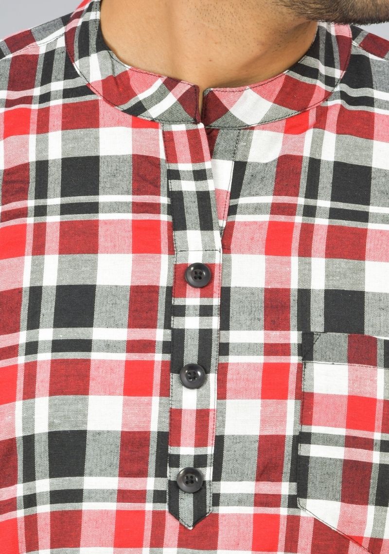 RED BLACK AND WHITE CHECKS COTTON HANDLOOM CORD SET-25297