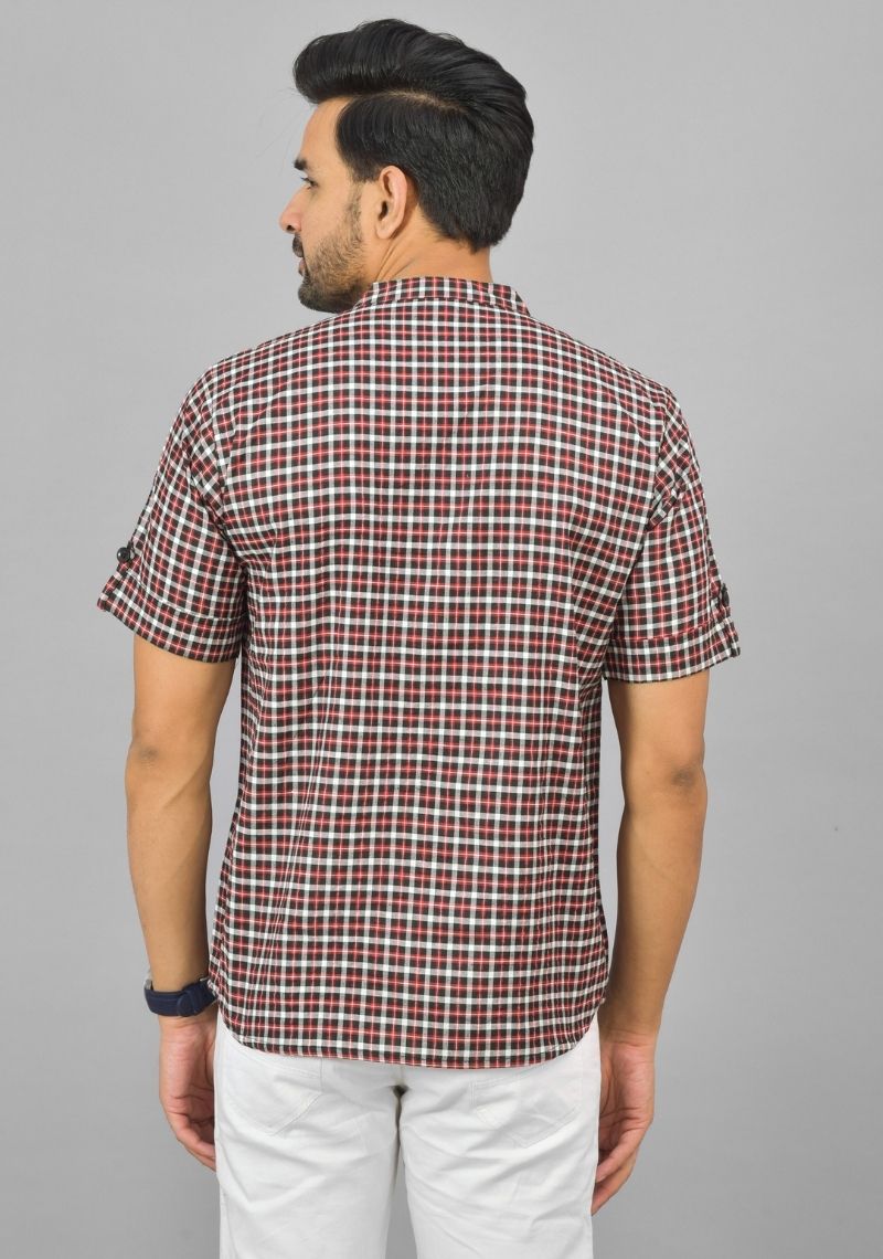 RED GRAY AND WHITE CHECKS COTTON HANDLOOM CORD SET-25296